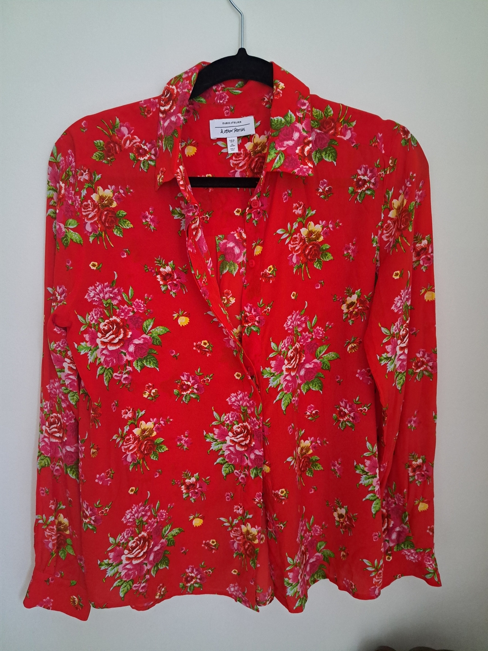 & Other Stories Red Floral 100% Silk Shirt